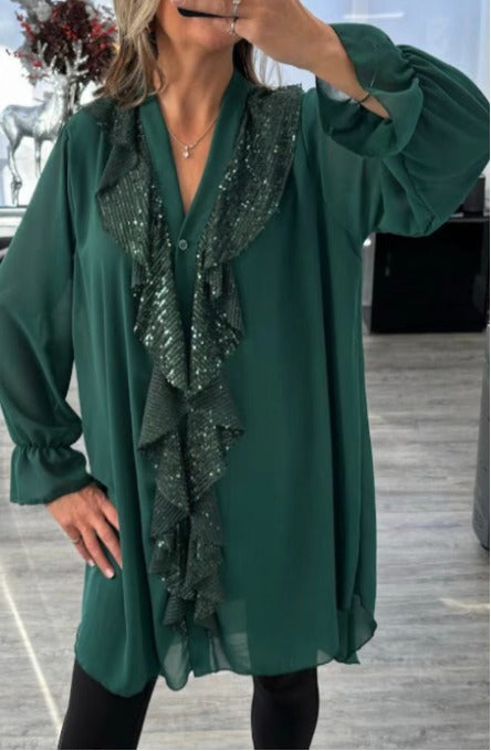 Lola - Vestido Glamour Brillo con Volantes